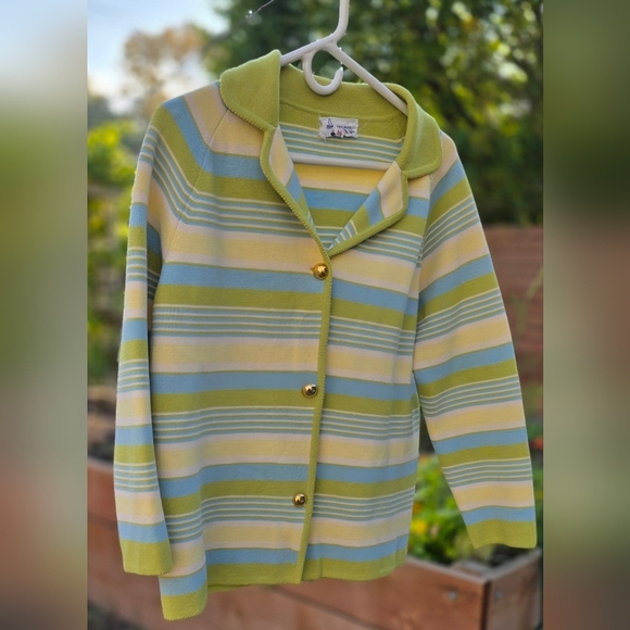 Women's   Vintage 100% Wool Sweater, Blue.green. Made In Hong Kong Uk Size 18 - Picture 2 of 8